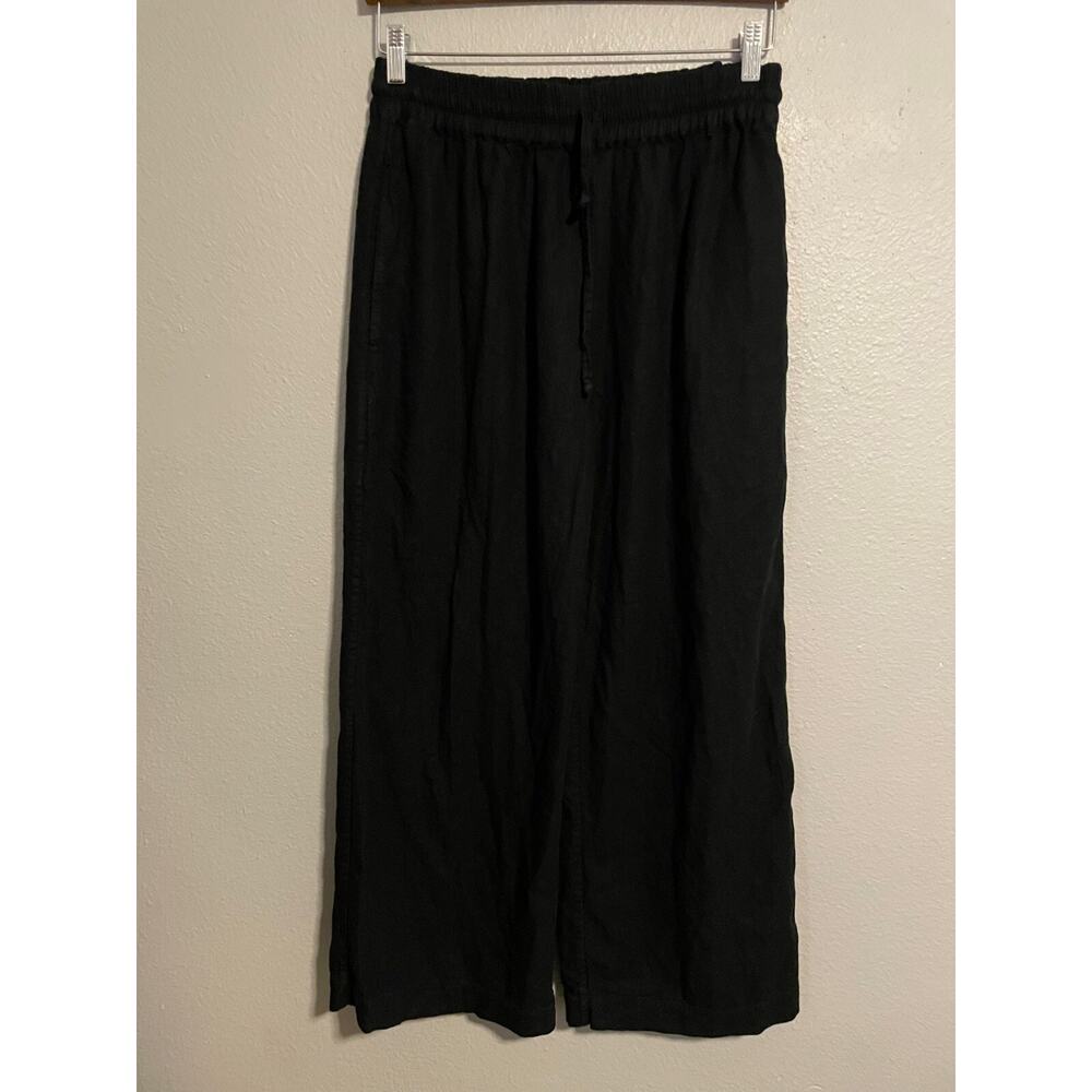 Nary Womens Pant Medium Black Linen Blend Wide Leg Pull On Sustainable Lagenlook